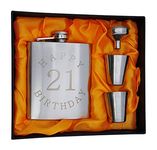 21st Birthday Flask Gift Set - 7 oz Flask Engraved with Happy 21 Birthday