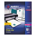 Avery 11553 Print-On Dividers, Unpunched, 8-1/2"x11", 8Tab, 5/ST, WE