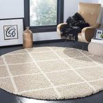 AROMICK Soft Modern Shaggy Area Rugs Fluffy Round Carpet Comfy Bedroom Home Decorate Floor Kids Playing Mat Size (4x4 Feet, Beige Ivory Box)