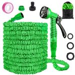 Expandable Garden Hose Pipe with 7 Function Spray Nozzle,Lightweight Flexible Garden Hose with 3/4",1/2" Connector Fittings,Anti-Leakage No-Kink Magic Garden Hose Pipes (Green, 100FT)