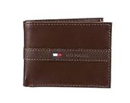 Tommy Hilfiger Men's Genuine Leather Passcase Wallet with Multiple Card Slots, Cognac, One Size