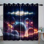 Baocicco Outer Space Planet Curtains for Boys Bedroom Majestic Universe Nebula Earth Stars Printed Window Drapes with Grommets Kids Space Galaxy Decor Curtains 2 Panels 21x63 Inch
