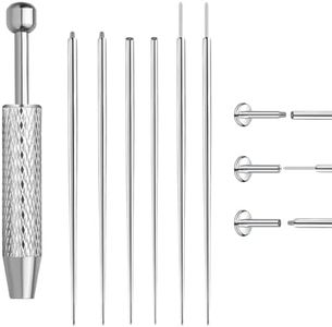 VOJO Piercing Ball Grabber Tool Kit 16G,18G Stainless Steel Flat Back Earrings Applicator with Threaded & Threadless Insertion Pins for Ear Nose Lip Body Jewelry Changes (Piercing Tapers + Ball Grabber Tool)
