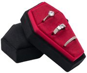 Velvet Coffin Ring Box Case Holder 3 Slots for Gothic Wedding Ceremony,Gothic Jewelry Organizer Decorations (Black and Red)