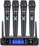 BOMGE Wireless Microphone System, Pro 4-Channel Cordless Mic Set with Four Handheld Mics, Fixed Frequency, Long Range 200ft, Ideal for Church,Karaoke, Events