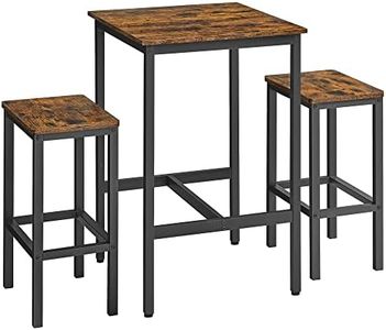 VASAGLE Bar Table and Chairs Set, Square Bar Table with 2 Bar Stools, Dining Pub Bar Table Set for 2, Space Saving for Kitchen Breakfast, Living Room, Party Room, Rustic Brown and Ink Black