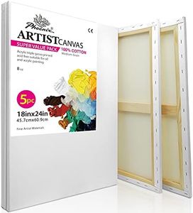 PHOENIX Pre Stretched Canvas for Painting - 18x24 Inch / 5 Pack - 5/8 Inch Profile of Super Value Pack for Acrylics, Oils & Other Painting Media