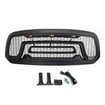 Paragon Front Grille for 2013-18 Dodge Ram 1500 (Incl. 2019 Classic Models) - Matte Black Rebel Style Grill with Three LED Lights (Silver Letters)