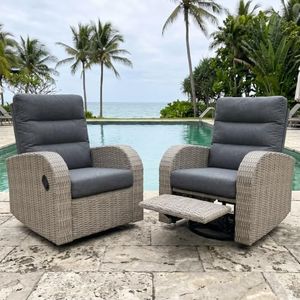 Vakollia Outdoor Swivel Recliner Chair Set of 2, All-Weather Wicker Reclining Patio Chair with Adjustable Backrest and Footrest