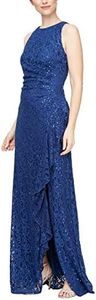 Alex Evenings Women's Long Sleeveless Mother of The Bride Dress W/Cascade Ruffle & Front Slit, (Petite and Regular Sizes), Royal, 10