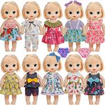 HOAKWA 10 Sets Alive Doll Clothes and Accessories Fits 10-11-12 Inch Baby Dolls, American 14-14.5 Inch Dolls, with Underwear and Hair Clip Doll Clothing Dress Outfits