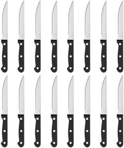 BEWOS Steak Knives Set of 16, Triple Rivet Steak Knife Set, Stainless Steel Serrated Blade(4.5”), Sharp Knives with Comfortable Handle, kitchen knife, Dishwasher Safe, Knife Set For Home or Restaurant