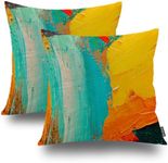 Shrahala Modern Colorful Decorative Pillow Covers, Abstract Oil Painting On Canvas Color Fragment of Decorative Linen Throw Pillow Covers 18 x18 Solid Burlap Cushion Covers for Bed Sofa Car Set of 2