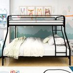 Metal Bunk Bed Twin Over Full Bed Frame with Safety Rail and Ladder No Box Spring Need(Black)