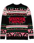 Stranger Things Adults Christmas Jumper | Mens Ladies Seasons Greetings The Upside Down Black Knitted Sweater | Series Merchandise Present for Him Her