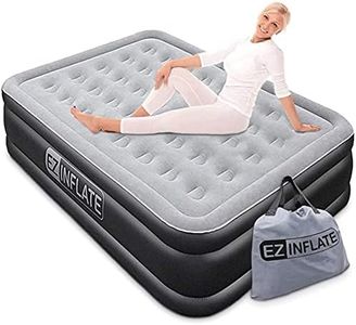 EZ INFLATE Air Mattress with Built in Pump - Queen Size Double-High Inflatable Mattress with Flocked Top - Easy Inflate, Water