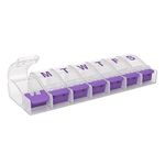 EZY DOSE Weekly (7-Day) Pill Organizer, Vitamin and Medicine Box, Large Push Button Compartments, Color May Vary, Medium