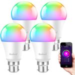 Boxlood Smart Bayonet Light Bulb, 4 Packs RGB Color Changing LED Light Bulb Work with Alexa Echo Google Home, 60W Equivalent, Dimmable 2700K-6500K Warm to Cool White, No Hub Required