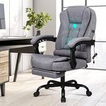 ELFORDSON Massage Office Chair with Footrest 150° Recliner Ergonomic Gaming Home Office Padded Linen Fabric Swivel, Grey