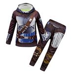 Kids Boys Classic Royal Guard Warrior Hoodie + Pant Fancy Dress Up Clothes Set Costumes (Mandalorian, 11-12 years)