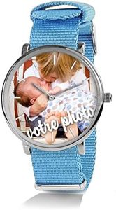 Générique Montre Personnalisable avec Une Photo. Montre Mixte pour Homme ou Dame. Cadeau personnalisé. Bracelet Tressé NATO Uni, Couleurs Tendances. (Modèle Mixte Ø 38 mm. U03S Turquoise)
