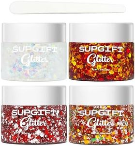 Christmas Body Glitter Gel SUPGIFT 4 Colors 8.5oz Holographic Chunky Mermaid Iridescent Laser Liquid Star Flower Leaf Sequins for Makeup Face Eyeshadow Hair with Spoon