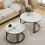 FATIVO Nesting Coffee Table Sintered Stone: Set of 2 Nest Glossy White Marble Round Tables Large 70x40cm / Small 57x35cm Large Circle Nested Center Accent Table Living Room,Office, Balcony, Apartment