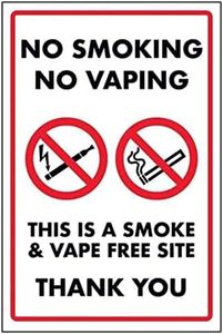 VSafety No Smoking No Vaping/This is a Smoke & Vape Free Zone Sign - 300mm x 400mm - Self Adhesive