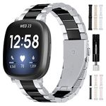 Intoval Band for Fitbit Versa 4 / Fitbit Versa 3 / Fitbit Sense 2 / Fitbit Sense for Women Men, Classic Stainless Steel Bands of Premium Quality,with Link Remover Tool.