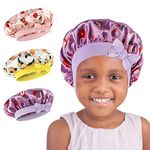 WEIPAO Kids Satin Bonnet - 3 Packs Baby Bonnet for Curly Hair Silk Sleep Cap with Adjustable Elasticated Soft Band for Child Toddler Baby