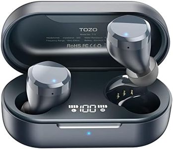 TOZO T12 Wireless Earbuds Bluetooth Headphones Premium Fidelity Sound Quality Wireless Charging Case Digital LED Intelligence Display IPX8 Waterproof Earphones Built-in Mic Headset for Sport Blue