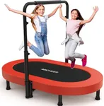 ANCHEER Trampoline, Double Mini Trampoline with Adjustable Handle - Indoor/Outdoor Rebounder for Kids & Toddlers, 56'' Safe Oval Fitness Trampoline with Bar for Home Fun