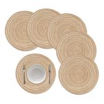 famibay Round Placemats 15 Inches Set of 6 Cotton Braided Place Mats for Dining Table Heat Insulation Woven Kitchen Table Mats (Khaki)