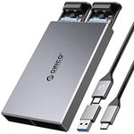 ORICO Dual M.2 NVMe SATA SSD Enclosure, USB C to M2 Adapter for M Key PCIe & B+M Key 2230/2242/2260/2280 M.2 SSDs,Tool-Free Installation Aluminum M.2 Reader Support Trim and UASP up to 2x4TB-CM2-2SN