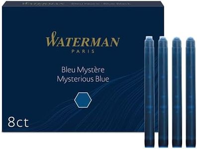 WATERMAN Fountain Pen Ink Cartridges, Long, Mysterious Blue, 8 Count S0110910