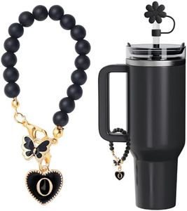 LUHOHI Black Chroma Charm for Stanley Cup, Letter Chain for Stanley Cup with Black Straw Cover Topper Accessories Initial Handle Decor for Water Bottle Tumbler Personalized Agate Chain O