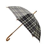 Rainbrella 48129 Classic Auto Open Umbrella with Real Wooden Hook Handle, Black Plaid, 46"