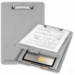 YAJNAS A4 Foldable Plastic Clipboard with Built-in Storage and Pen Holder, Grey, 24 x 31 cm, for Office, Travel, Students, Teachers, Doctors, Nurses (Grey)