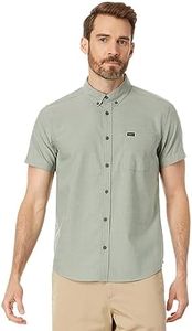 RVCA Mens Slim Fit Traditional Woven Shirt - That'll Do Stretch | College Green, Small