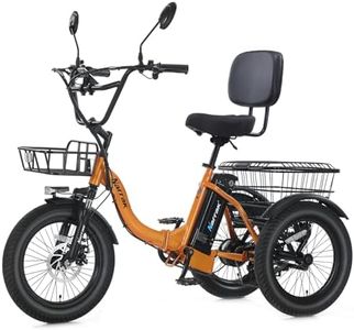 NARRAK Electric Tricycle for Adults,Fat Tire Folding Electric Trike,3 Wheels Electric Bicycle Bikes, Peak 700W/1100W Step-Thru Etrike with Removable Battery and Large Basket (Orange, Premium Model)