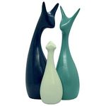 SRJANA Home Decor Lucky Deer Family Statue Ceramic Figures - (Set of 3, Navy Blue, Lemon and Light Green)