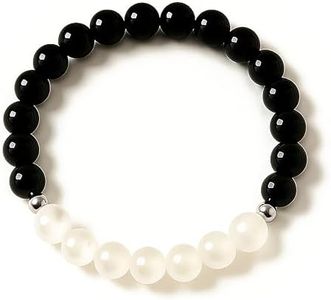 Joyfulmuze Black Tourmaline Selenite Bracelet, Handmade Stretch Jewelry, Natural Calming Crystals, Simple Genuine Chakra Energy Bracelet, Gifts for Women and Man, 8mm