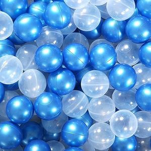 GUESVOT Blue Ball Pit Balls - Crush Proof Plastic Balls for Ball Pit Pack of 100pcs Set for Toddlers Ball Pool Playtent Tunnels with Reusable Storage Bag - 2.16 Inch (Pear Blue+Transparent)