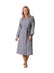 Turkish Linen Waffle Knit Lightweight Kimono Spa & Bath Robes for Women - Quick Dry - Soft, Grey, Large