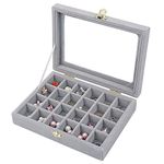 KRISHYAM Clear Lid Velvet 24 Grid Jewelry Organizer Box - Stackable Tray Earring Display Showcase | Lockable Jewelry Organizer Box Gifts for Girls, Women