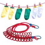 KINTIN Cloth Drying Rope with Hook Cloth Hanging Rope with Clips 12 Pcs 1.8 Meter Stretchable Durable Clothesline for Travel