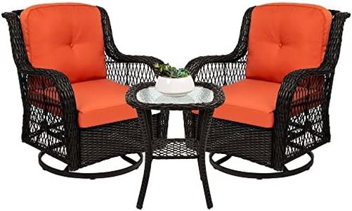 Best Choice Products 3-Piece Outdoor Wicker Patio Bistro Set w/ 2 360-Degree Swivel Rocking Chairs and Tempered Glass Top Side Table - Rust