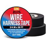 3PK Wire Harness Tape Heat Resistant Tape for Wire Loom Fabric Tape Wire Wrap Hight Temperature Tape Cloth Electrical Tape for Wiring Harness Tape 3/4" x 50 Feet Marine and Felt Automotive Wire Tape