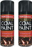 2 x 400ml Black Heat Resistant Paint 600°C Stove Paint Coal Paint Rejuvenates Gas Coals Fire Spray Paint