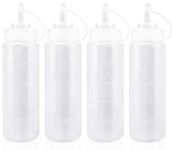 Keleily Sauce Squeeze Bottle 500ml with Cap 4PCS Plastic Squeeze Bottle Dispenser for Condiments, Seasoning, Ketchup, Mustard, Mayo, Olive Oil, Clear, 16oz